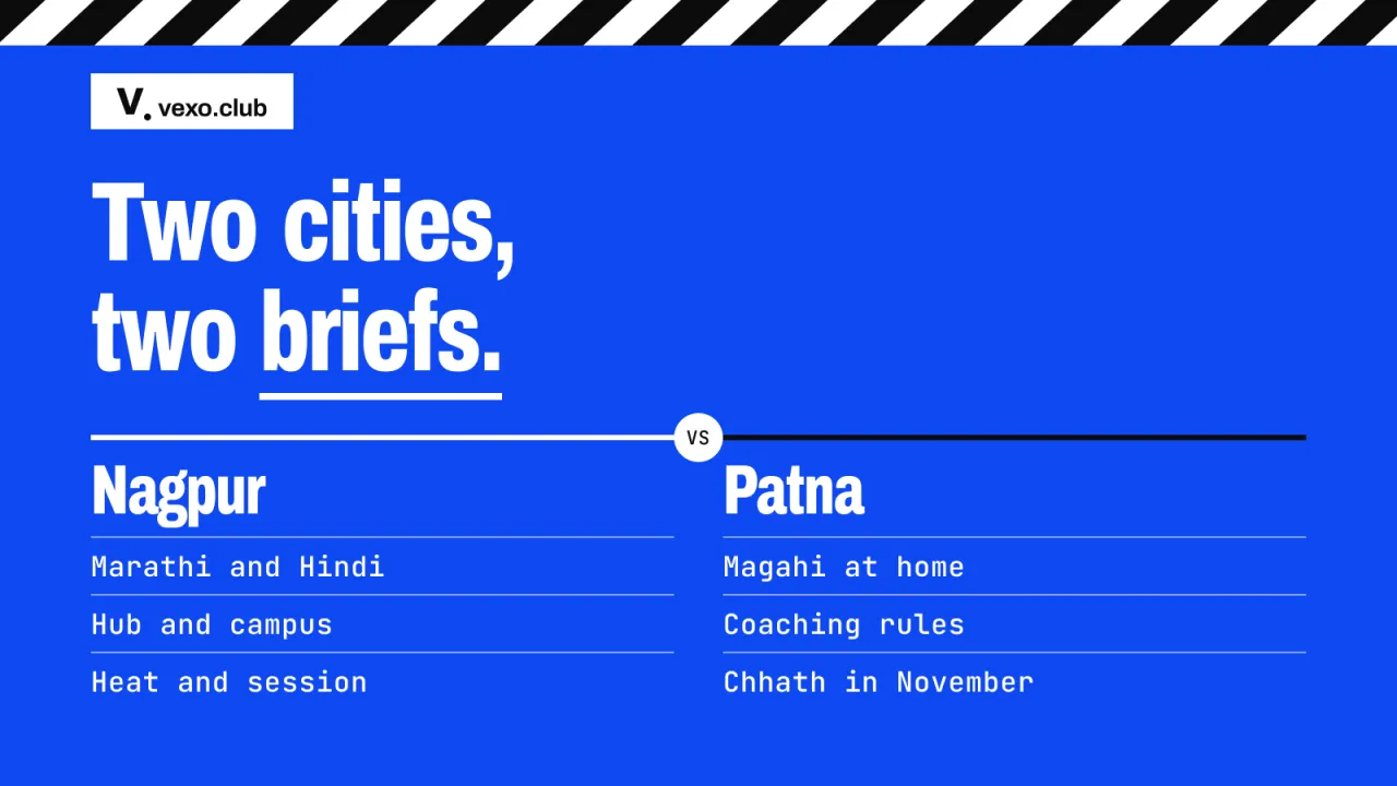 Nagpur and Patna as a ruled list: influencer marketing in two cities, briefed from Delhi NCR, vexo.club